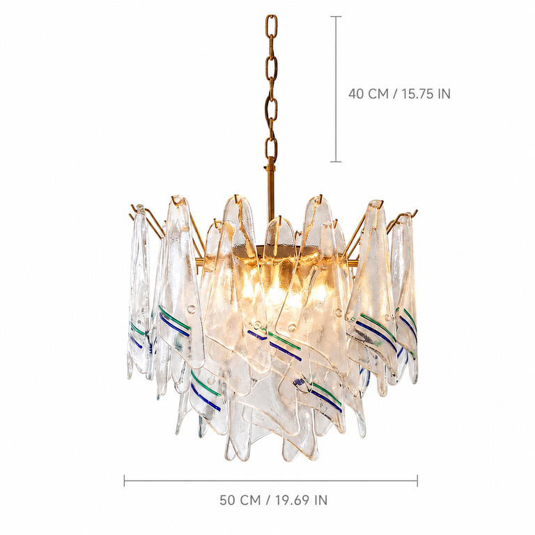 Maris Veil Clear Textured Glass Chandelier dimension and specification diagram