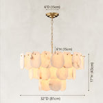 Gold-tone three-tier scalloped chandelier dimension diagram