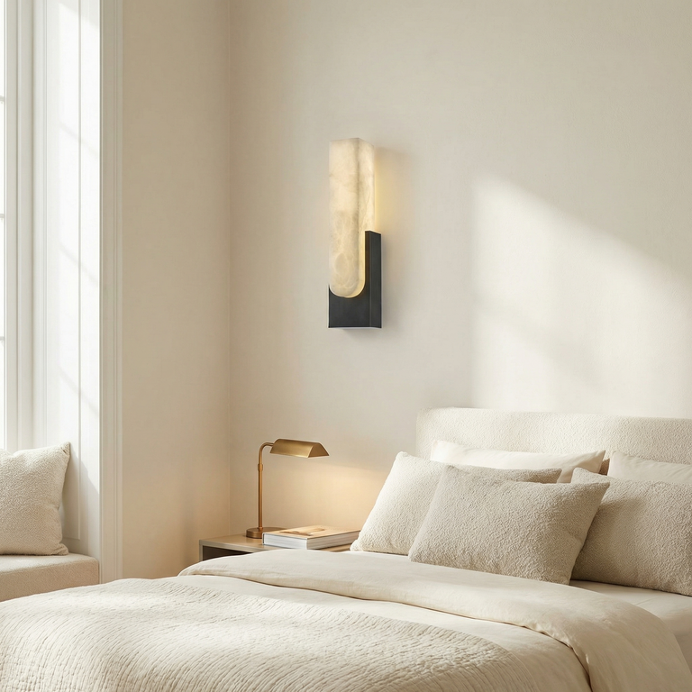 Sculpted Form U-Curve Alabaster Wall Sconce by Dalmivik, product or room detail view
