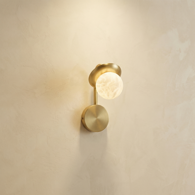 Branch Single Bud Alabaster Wall Sconce by Dalmivik, complete fixture view