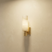 Pillar Light Tall Column Alabaster Brass Wall Sconce by Dalmivik, complete fixture view
