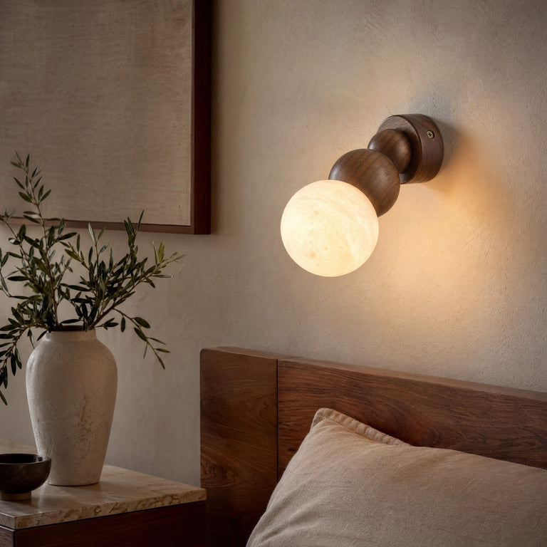Bosco Alabaster Sphere Wall Sconce by Dalmivik, product or room detail view