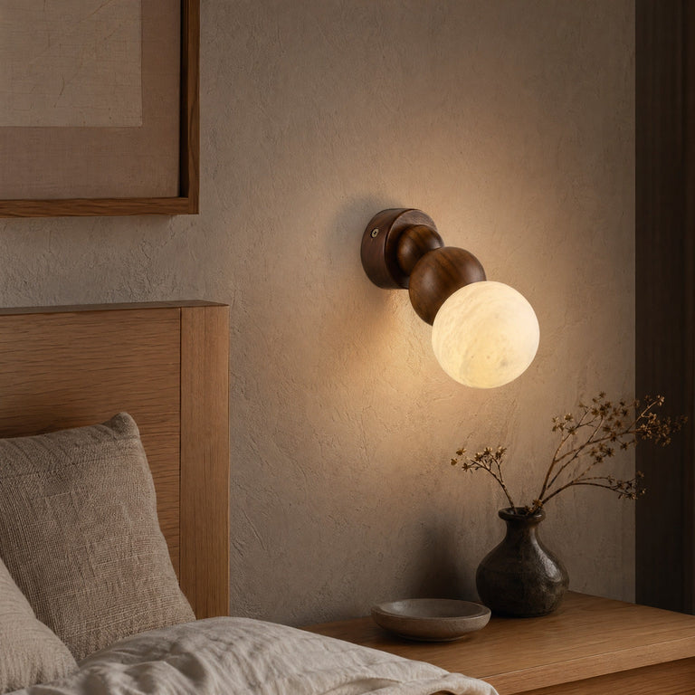 Bosco Alabaster Sphere Wall Sconce by Dalmivik, product or room detail view