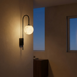 Bullet Shade Arched Stem Alabaster Globe Wall Sconce by Dalmivik, complete fixture view
