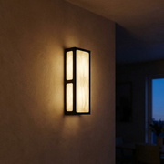 Lantern Box Tall Pillar Alabaster Wall Sconce by Dalmivik, complete fixture view