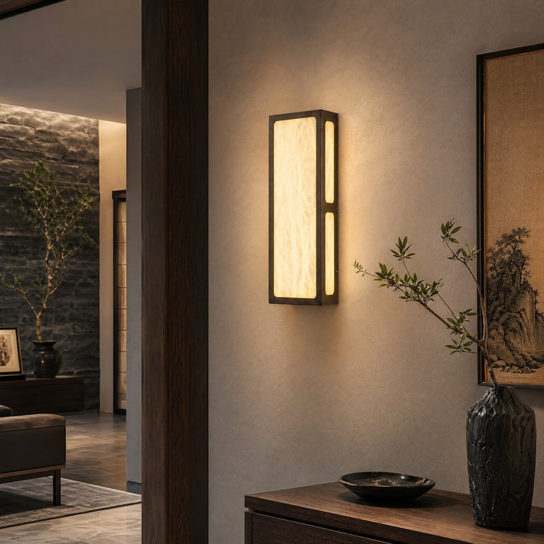 Lantern Box Tall Pillar Alabaster Wall Sconce by Dalmivik, product or room detail view