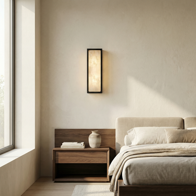 Lantern Box Tall Pillar Alabaster Wall Sconce by Dalmivik, product or room detail view
