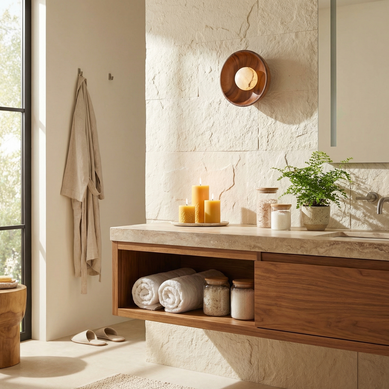 Bosco Wood Walnut Disc Alabaster Wall Sconce by Dalmivik, product or room detail view