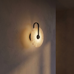 Sculpted Form Disc Halo Alabaster Wall Sconce by Dalmivik, complete fixture view