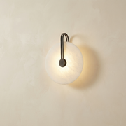 Sculpted Form Disc Halo Alabaster Wall Sconce by Dalmivik, complete fixture view