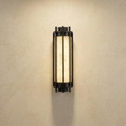 Lantern Box Round Cage Alabaster Wall Sconce by Dalmivik, complete fixture view