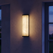 Lantern Box Minimal Alabaster Panel Wall Sconce by Dalmivik, complete fixture view