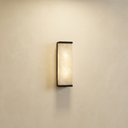 Lantern Box Minimal Alabaster Panel Wall Sconce by Dalmivik, complete fixture view