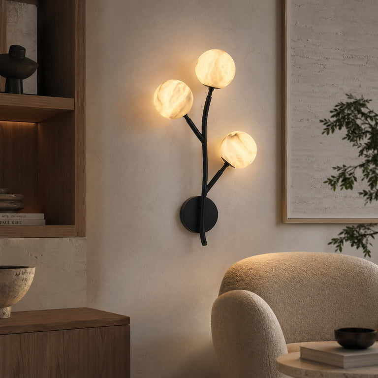Branch Triple Bloom Alabaster Wall Sconce by Dalmivik, product or room detail view
