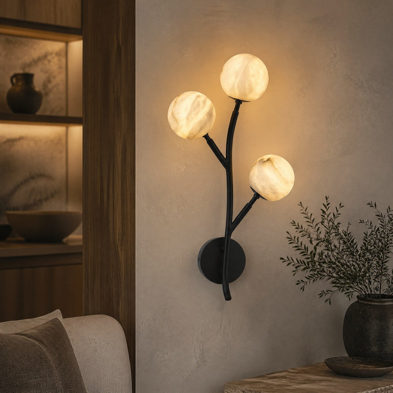 Branch Triple Bloom Alabaster Wall Sconce by Dalmivik, product or room detail view