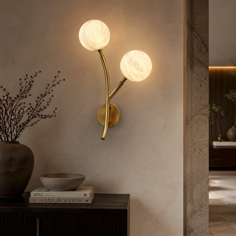 Branch Dual Bud Alabaster Wall Sconce by Dalmivik, product or room detail view