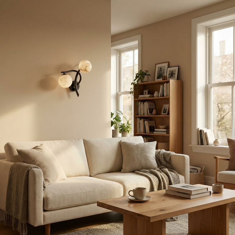 Branch Curved Duo Alabaster Wall Sconce by Dalmivik, product or room detail view