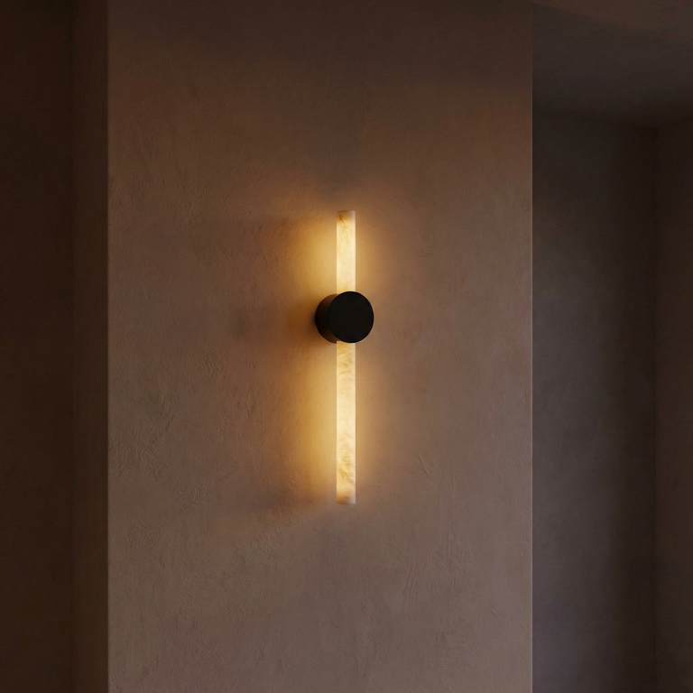 Linear Rod Double Ended Alabaster Wall Sconce by Dalmivik, complete fixture view