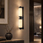 Cylinder Arm Stacked Alabaster Black Wall Sconce by Dalmivik, product or room detail view