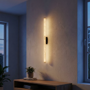 Linear Rod Slim Long Alabaster Stick Wall Sconce by Dalmivik, complete fixture view