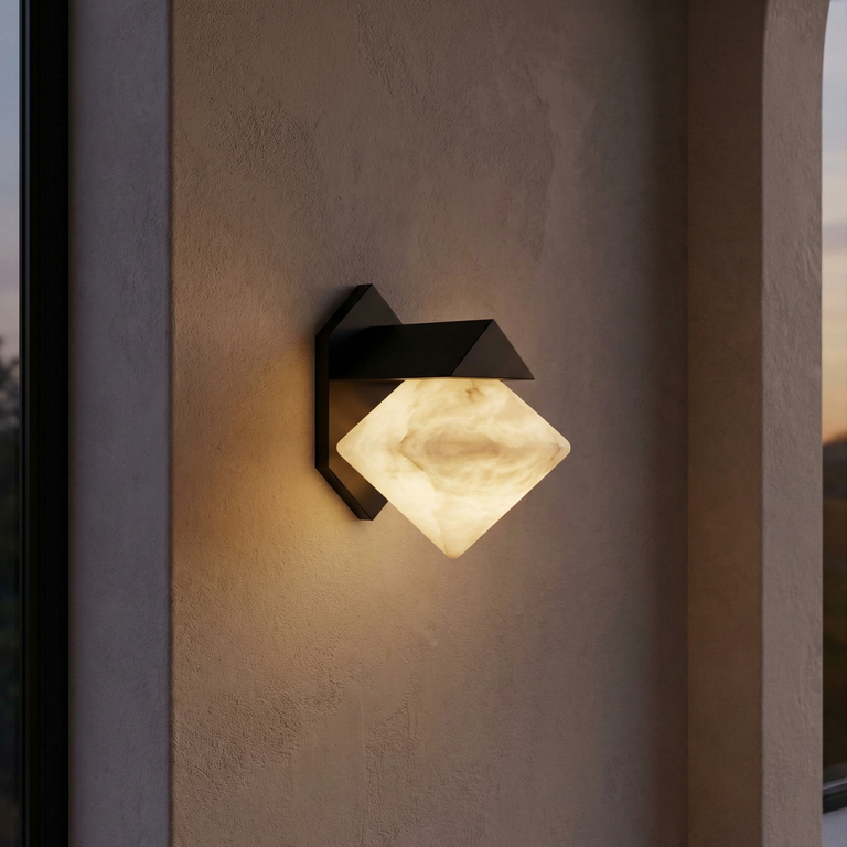 Geo Crystal Diamond Facet Alabaster Wall Sconce by Dalmivik, complete fixture view