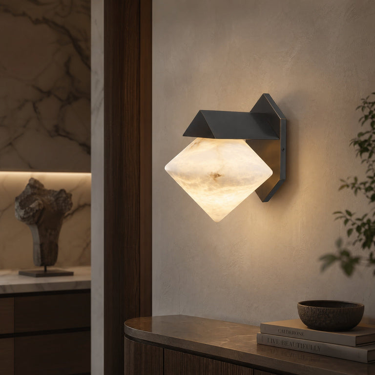 Geo Crystal Diamond Facet Alabaster Wall Sconce by Dalmivik, product or room detail view