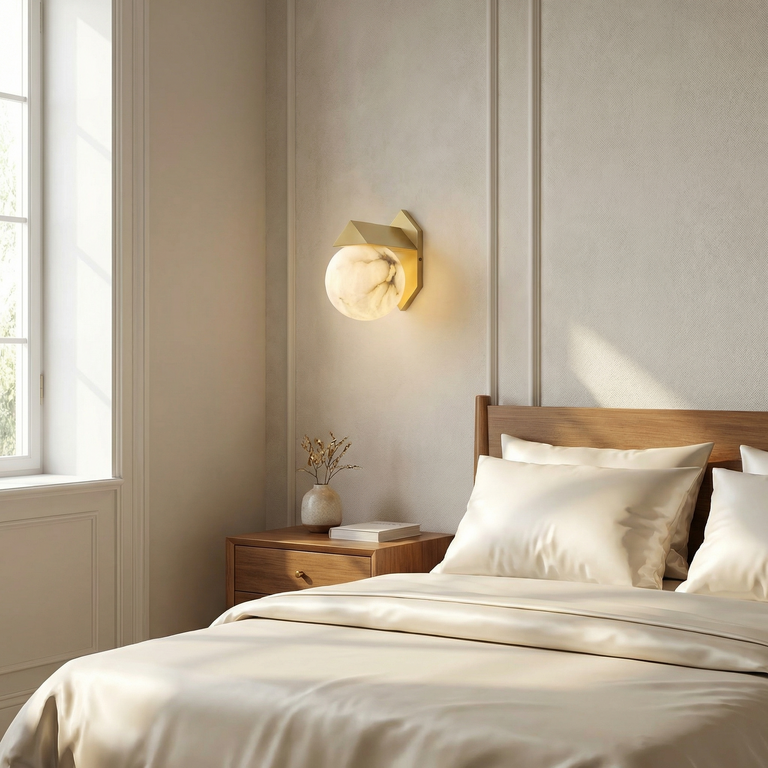 Geo Crystal Orb & Wedge Alabaster Wall Sconce by Dalmivik, product or room detail view