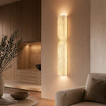 Sculpted Form Raw Stone Pillar Alabaster Wall Sconce by Dalmivik, complete fixture view