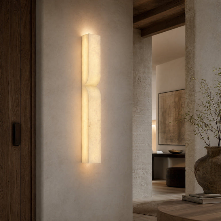 Sculpted Form Raw Stone Pillar Alabaster Wall Sconce by Dalmivik, product or room detail view