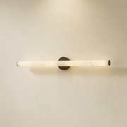 Linear Rod Extra Long Alabaster Tube Wall Sconce by Dalmivik, complete fixture view