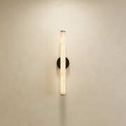 Linear Rod Medium Alabaster Tube Wall Sconce by Dalmivik, complete fixture view