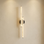 Linear Rod Crossed Alabaster Tubes Wall Sconce by Dalmivik, complete fixture view