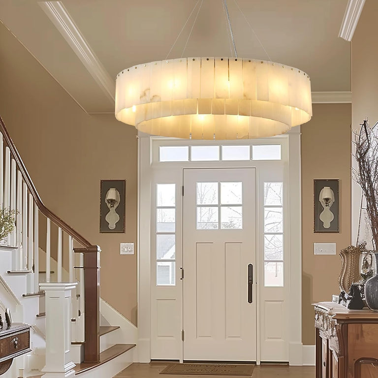 Modern Alabaster Chandelier by Dalmivik, complete fixture view