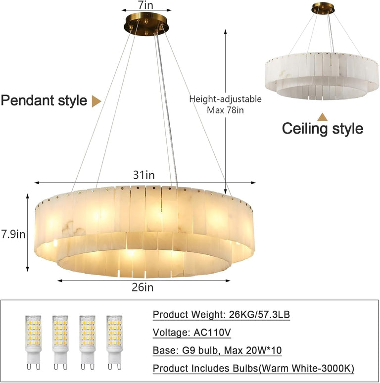 Modern Alabaster Chandelier by Dalmivik, product or room detail view