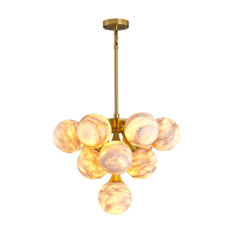 Modern Round Alabaster Chandelier by Dalmivik, complete fixture view