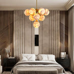 Modern Round Alabaster Chandelier by Dalmivik, complete fixture view