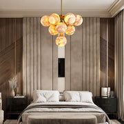 Modern Round Alabaster Chandelier by Dalmivik, complete fixture view