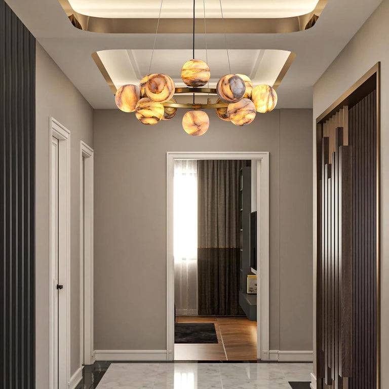 Modern Round Alabaster Chandelier by Dalmivik, product or room detail view