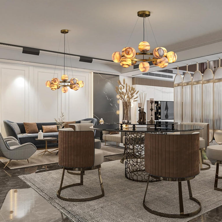 Modern Round Alabaster Chandelier by Dalmivik, product or room detail view