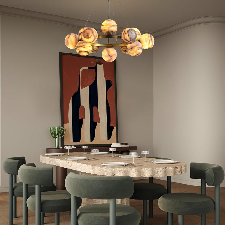 Modern Round Alabaster Chandelier by Dalmivik, product or room detail view