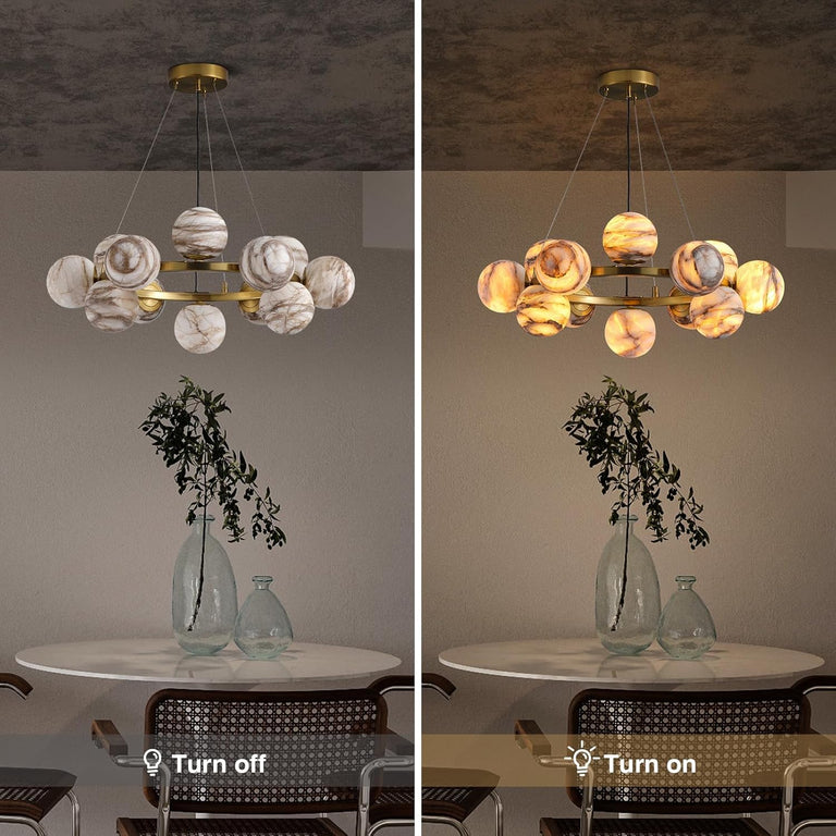 Modern Round Alabaster Chandelier by Dalmivik, product or room detail view