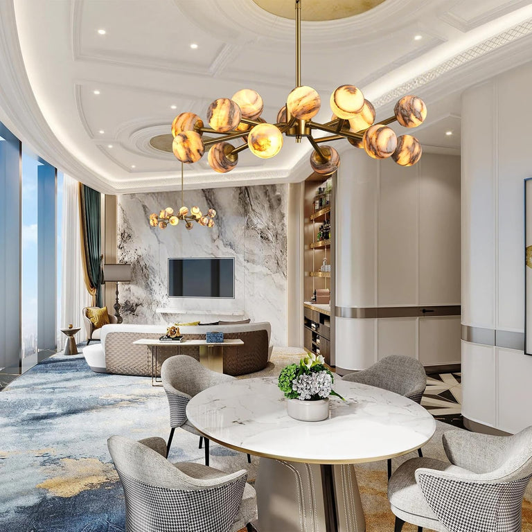 Modern Round Alabaster Chandelier by Dalmivik, product or room detail view