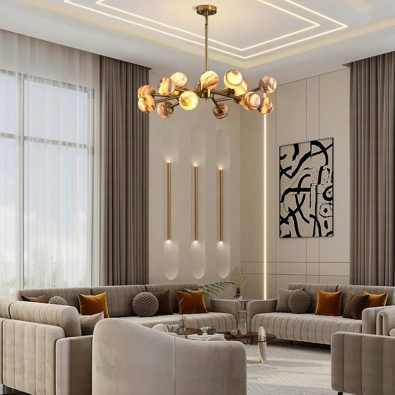 Modern Round Alabaster Chandelier by Dalmivik, product or room detail view
