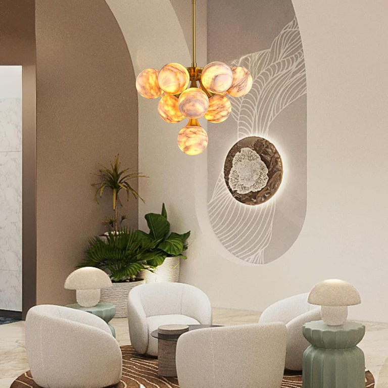 Modern Round Alabaster Chandelier by Dalmivik, product or room detail view