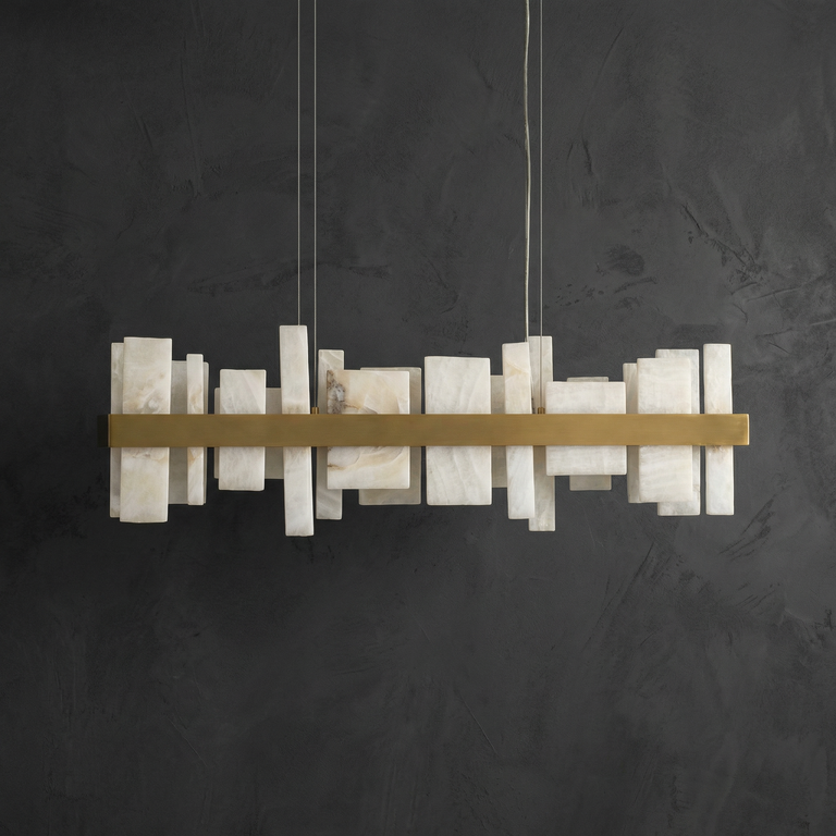 Hollis Modern Alabaster Linear Pendant Light by Dalmivik, complete fixture view