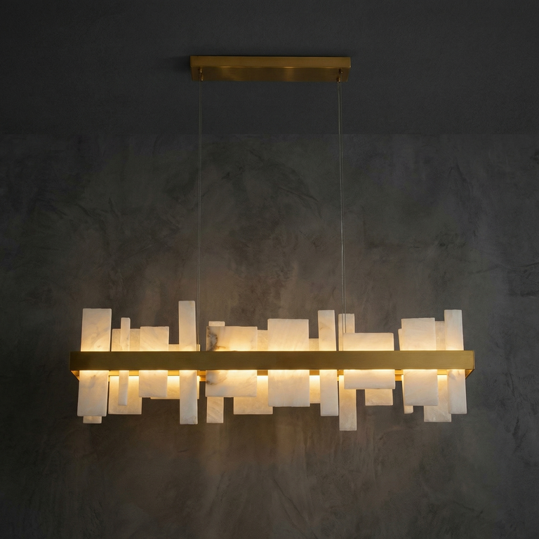 Hollis Modern Alabaster Linear Pendant Light by Dalmivik, complete fixture view