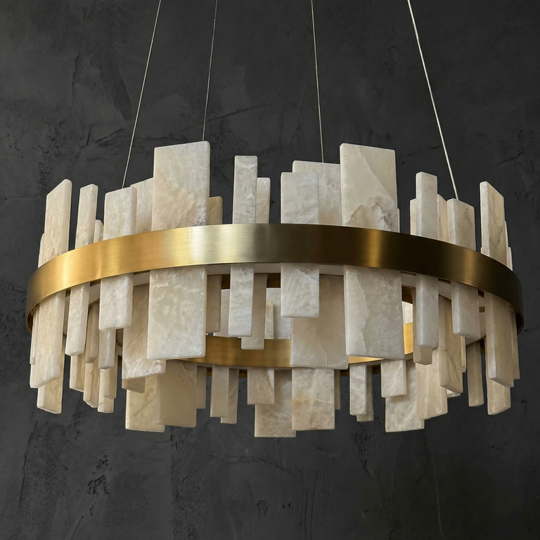 Round Block Chandelier by Dalmivik, complete fixture view