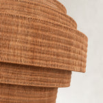 Natural woven drum chandelier fixture detail.