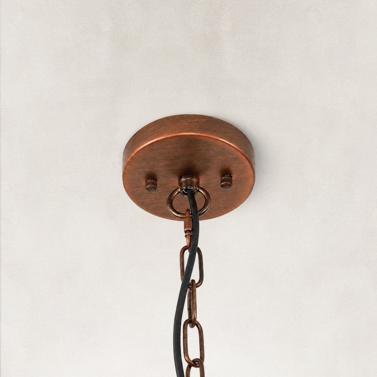 Natural woven drum chandelier fixture detail.