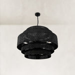 Natural Rattan Drum Chandelier in Matte Black - alternate angle